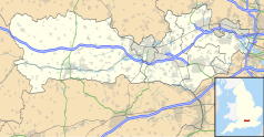 Mapa konturowa Berkshire, blisko centrum na lewo znajduje się punkt z opisem „Woolhampton”