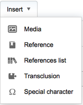 Screenshot of the Insert menu in VisualEditor