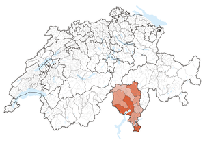 Charta da la Svizra demonstrond il Chantun Tessin