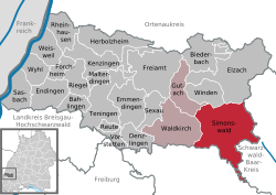 Elhelyezkedése Baden-Württemberg térképén