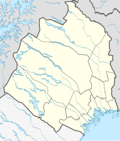 Mapa konturowa Norrbotten, w centrum znajduje się punkt z opisem „Jokkmokk”