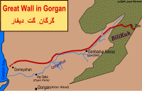 Mappa che illustra l'estensione della Grande muraglia di Gorgan