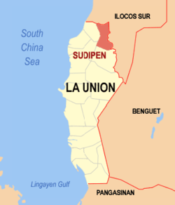 Mapa ng La Union na pinapakita ang lokasyon ng Sudipen