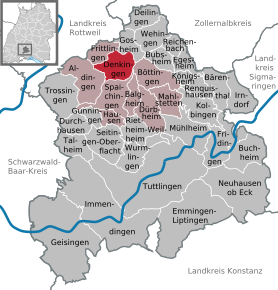 Poziția Denkingen pe harta districtului Tuttlingen