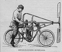 Aéromotocyclette (aluminium body with Propeller), made by Alessandro Anzani (France, 1906), Specs: 6 hp internal combustion engine 6 v, 1.50m propeller, 70 kg, 79 km/h.