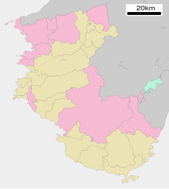 Mapa konturowa prefektury Wakayama, po lewej nieco u góry znajduje się punkt z opisem „Arida”