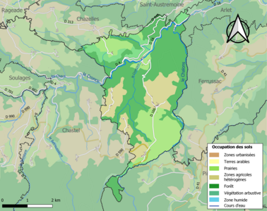 Carte en couleurs des infrastructures et de l'occupation des sols de la commune.