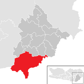 Poloha obce Eisenkappel-Vellach v okrese Völkermarkt (klikacia mapa)