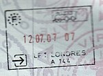 A Schengen (French) passport stamp issued in London