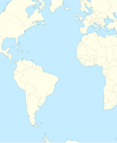 Mapa konturowa Oceanu Atlantyckiego, u góry nieco na prawo znajduje się punkt z opisem „SPC”