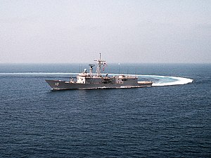 USS Duncan (FFG-10) comes about near San Diego, California.