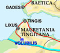 Carte de la province romaine de Maurétanie tingitane avec ses routes et cités principales.