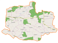 Mapa konturowa gminy Uchanie, po prawej znajduje się punkt z opisem „Teratyn”