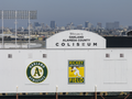 Scoreboard with view of Downtown Oakland