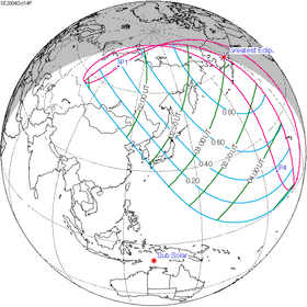 Carte de l'éclipse générale.