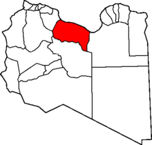 Karta över Libyen med distriktet Surt i rött.