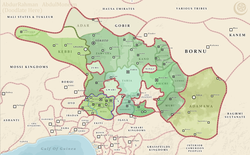 Ahmadu Rufai döneminde Hicri 1287 (Miladi 1870) yılında Sokoto Sultanlığı haritası