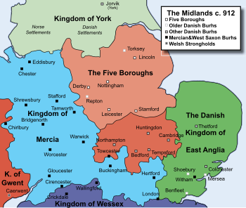 Die Five Boroughs und die Midlands im 10. Jahrhundert