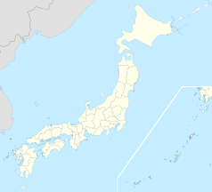 Mapa konturowa Japonii, po lewej nieco na dole znajduje się punkt z opisem „Powiat Hino”