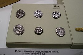 Coins of Gortyna, silver, Crete, 400-330 BC, AMH, 079073.jpg