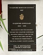 Plaque commemorating the Guildford Dispensary, 1859–1866