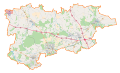 Mapa konturowa powiatu zgierskiego, u góry nieco na prawo znajduje się punkt z opisem „Pludwiny”