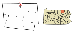 Location of Sayre in Bradford County, Pennsylvania.