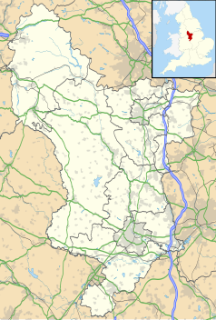 Mapa konturowa Derbyshire, blisko lewej krawiędzi u góry znajduje się punkt z opisem „New Mills”