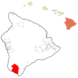 Location in Hawaii County and the state of Hawaii