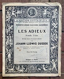 Renaissance Revival putti on the cover of a magazine with sheets of music by Jan Ladislav Dussek, c.1890, ink on paper, private collection