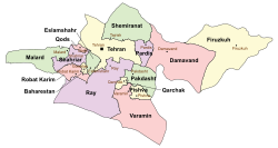 Location of Varamin city in Tehran province (bottom, pink)