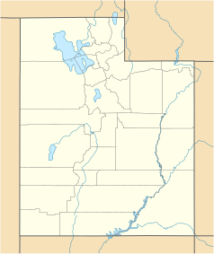 Mapa konturowa Utah, u góry znajduje się punkt z opisem „Kaysville”