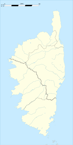 Mapa konturowa Korsyki, na dole znajduje się punkt z opisem „San-Gavino-di-Carbini”