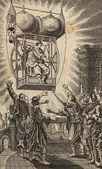 Fictional flying contraption using static electricity, an early science fiction image, before 1775.