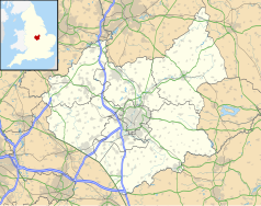 Mapa konturowa Leicestershire, po prawej nieco u góry znajduje się punkt z opisem „Freeby”