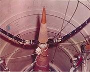 Nose of Sprint interceptor. Once cables were pulled out at launch, the tip slipped down to protect that area of the missile in flight.