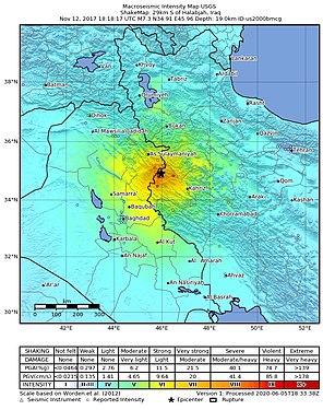 Earthquake near Iran-Iraq border (Kermanshah, Zāgros mountains), November 12, 2017 (↑shake map↑)