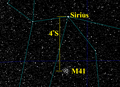 M41 е на 4° јужно од Сириус.