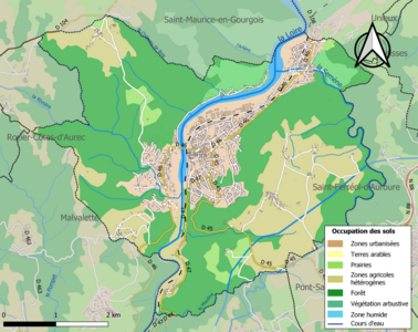 Carte en couleurs des infrastructures et de l'occupation des sols de la commune.