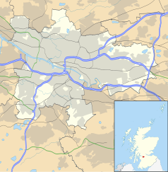 Mapa konturowa Glasgow, po lewej znajduje się punkt z opisem „Ibrox Stadium”