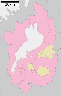 Mapa konturowa prefektury Shiga, po prawej znajduje się punkt z opisem „Kōra”