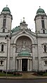 A front view of the basilica's twin towers.