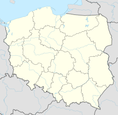 Mapa konturowa Polski, po lewej nieco na dole znajduje się punkt z opisem „Karpacz”