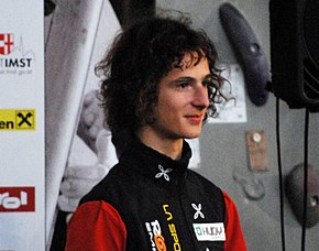 Photo de Adam Ondra lors de la coupe du monde d'escalade 2009 à Imst.