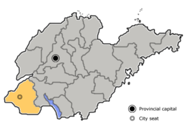 Hezen prefektuurin sijainti Kiinan Shandongin maakunnassa