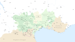 Languedoc at the beginning of the Albigensian Crusade Dark Green: Lands belonging to the House of Toulouse Green: Vassal lands Yellow: Limits of Trencavel demesne