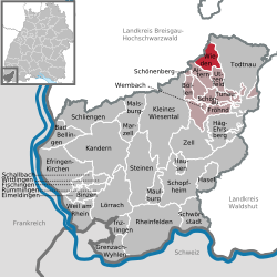 Elhelyezkedése Baden-Württemberg térképén