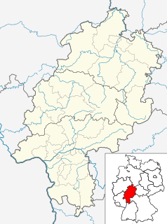 Mapa konturowa Hesji, w centrum znajduje się punkt z opisem „Schotten”