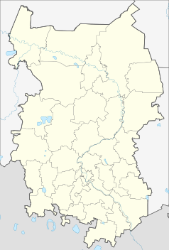 Mapa konturowa obwodu omskiego, blisko centrum na lewo znajduje się punkt z opisem „Tiukalinsk”