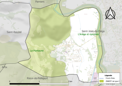 Carte des ZNIEFF de type 2 sur la commune.